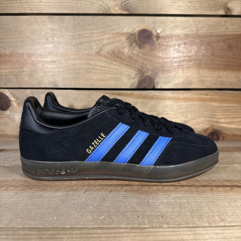NEW Mens Size 7 - Adidas Gazelle Indoor “Black Blue Gum” Low Top Sneakers JQ2692
